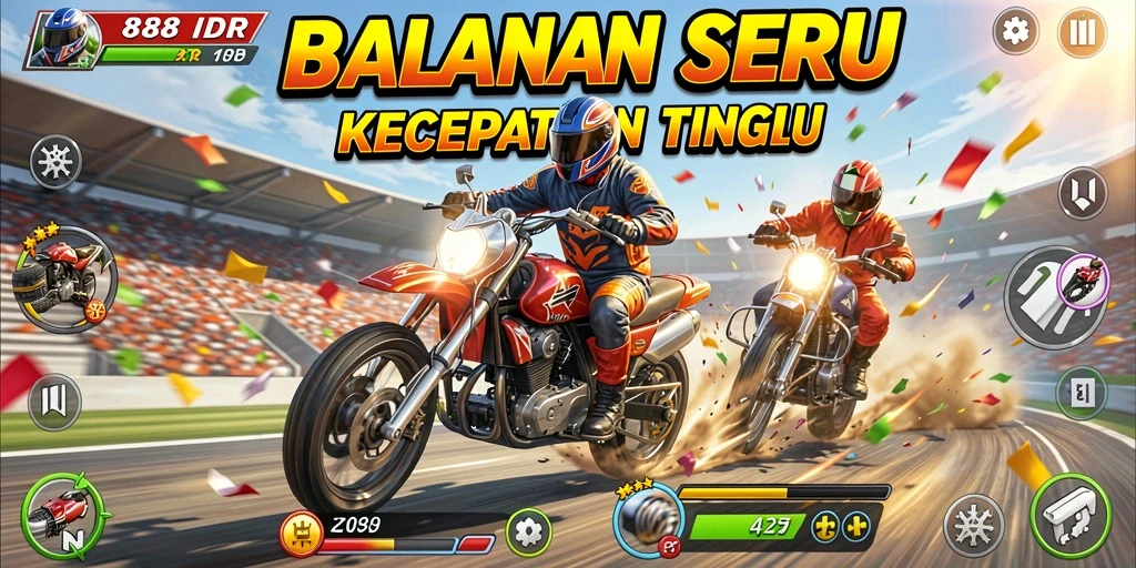 Tampilan gameplay balapan yang mendebarkan di 888IDR.