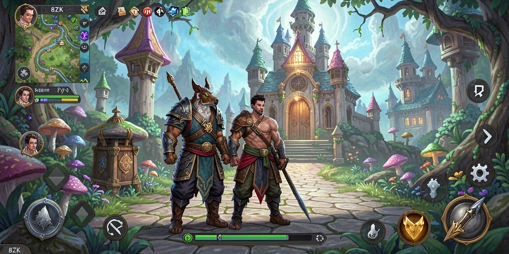 Screenshot gameplay 8ZK menampilkan pertarungan seru di dunia fantasi.