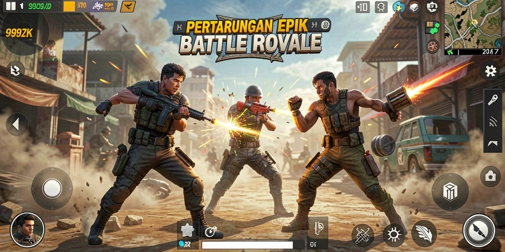 Screenshot gameplay menampilkan pertarungan antarpemain di 999ZK.