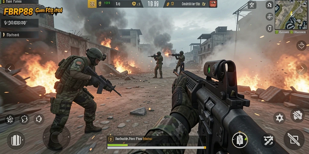 Screenshot gameplay FBRP88 yang menampilkan aksi tembak-menembak yang seru.