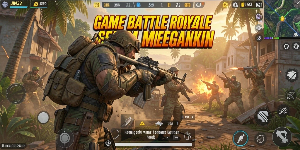 Screenshot gameplay seru JIN33 dalam pertempuran Battle Royale.