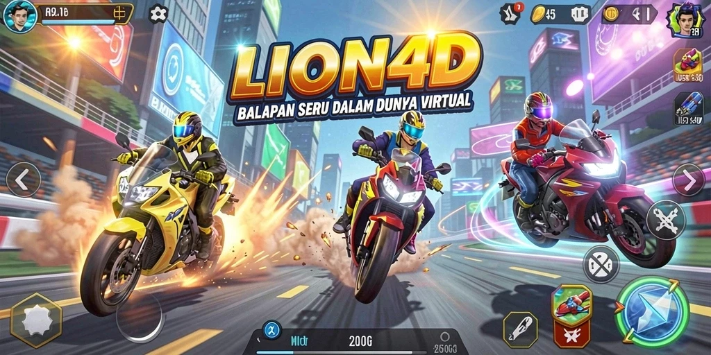 Screenshot gameplay LION4D menampilkan aksi balapan yang mendebarkan.