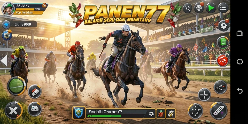 Tampilan gameplay seru dalam PANEN77 saat balapan di lintasan.