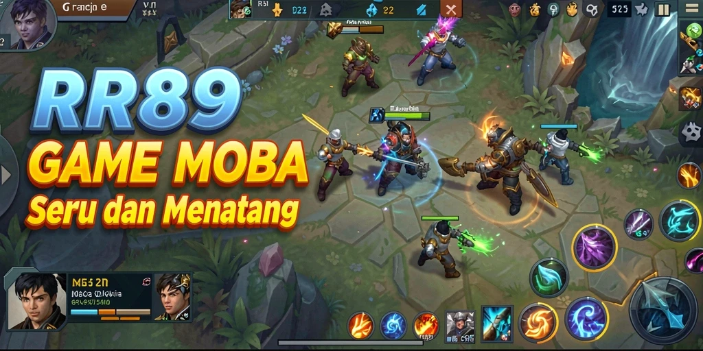 Tangkapan layar gameplay RR89 yang menampilkan aksi seru dalam pertempuran MOBA.