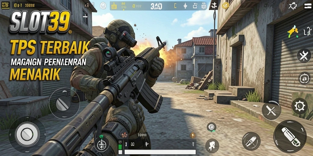 Tampilan gameplay SLOT39 dengan aksi tembak-menembak yang intens.