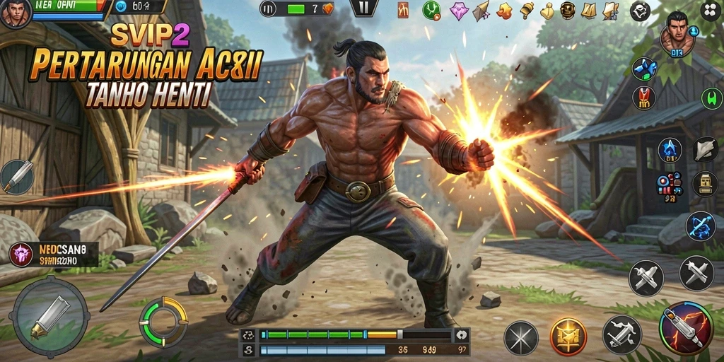 Screenshot gameplay SVIP2, menunjukkan aksi bertarung yang intens.