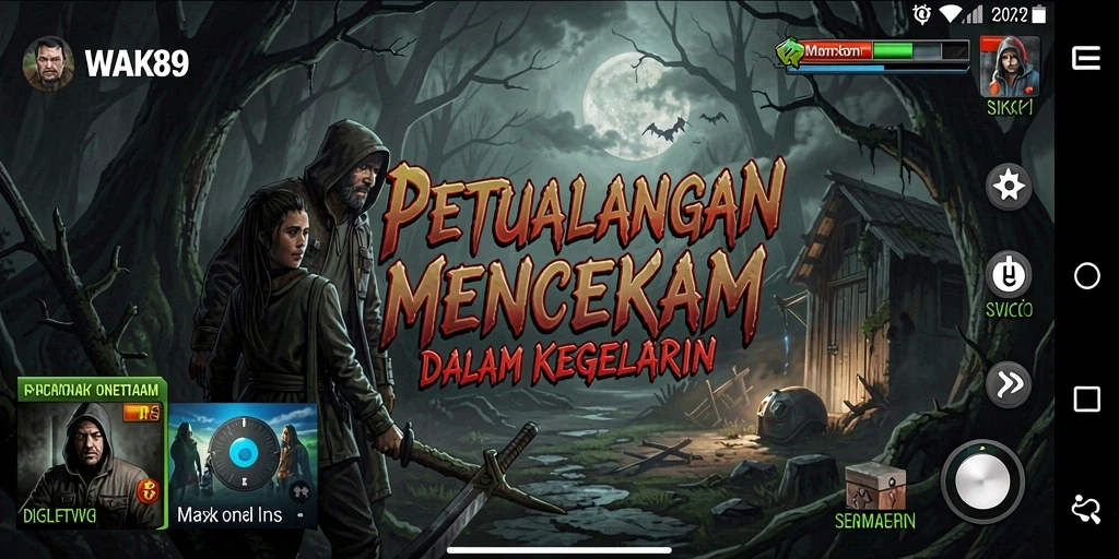 Tampilan mencekam gameplay WAK89 dengan makhluk menakutkan dan suasana gelap.